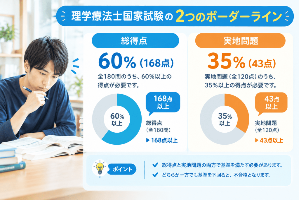 理学療法士国家試験の合格基準と足切りラインの解説図